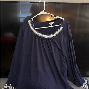 Crown & Ivy Navy Blouse with White Accents